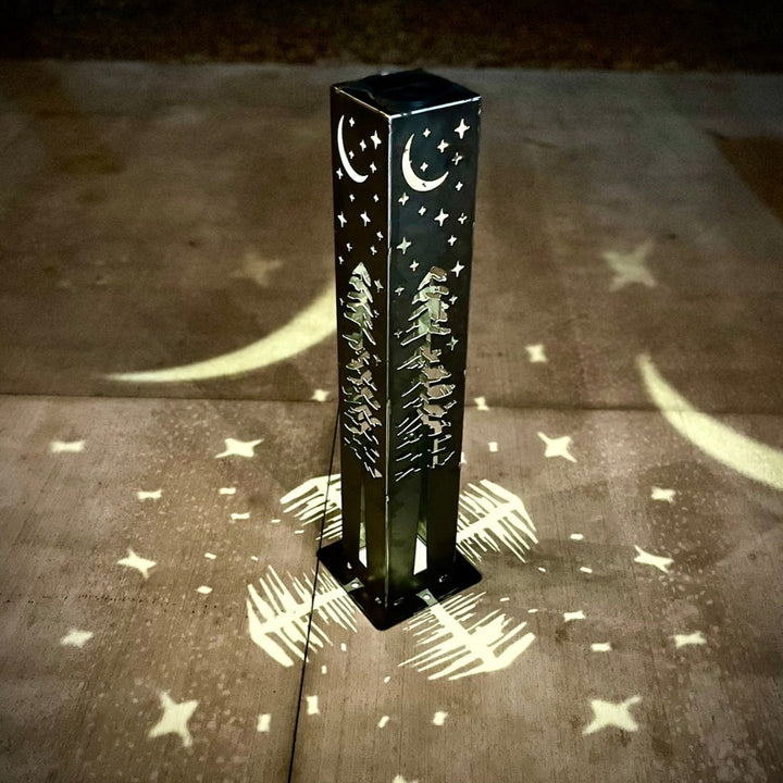 4-Sided Night Sky Pine Tree Solar Luminary Tube Light - Steel