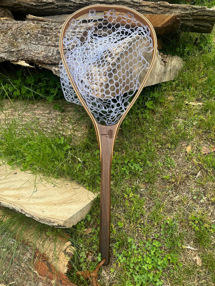 XL 18"x14" - Adams Dry Fly Engraved - Natural Fly Fishing Traditional Landing Net - Handcrafted &amp; Made in USA