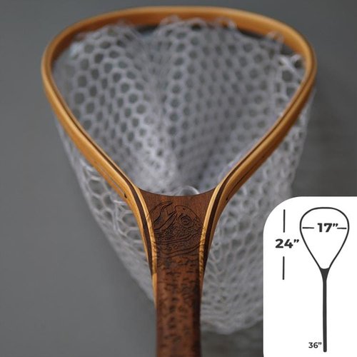 Big Dipper 24"x17" - Brown Trout Engraved - Natural Fly Fishing Traditional Landing Net - Handcrafted &amp; Made in USA