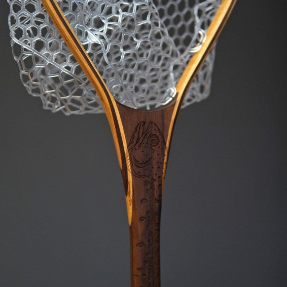 Fat Jake 16"x12" - Rainbow Trout Engraved - Natural Fly Fishing Traditional Landing Net - Handcrafted &amp; Made in USA