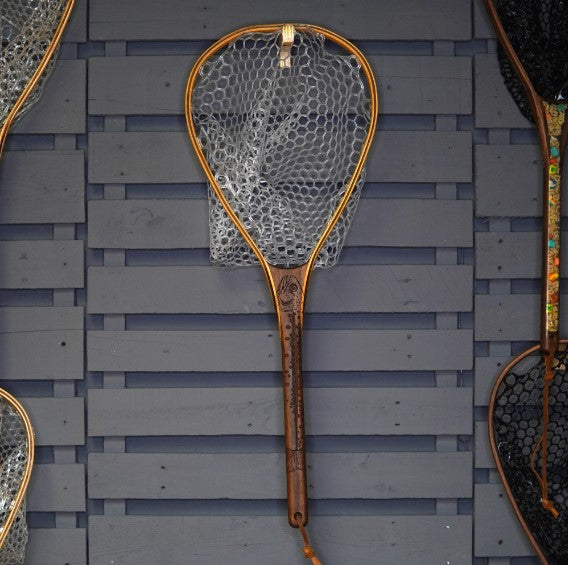 Fat Jake 16"x12" - Rainbow Trout Engraved - Natural Fly Fishing Traditional Landing Net - Handcrafted &amp; Made in USA