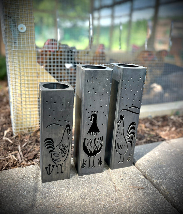 Chicken Coop Trio Rustic Pillar w/ Solar Cap | 10-inch, 12-inch, 12-inch