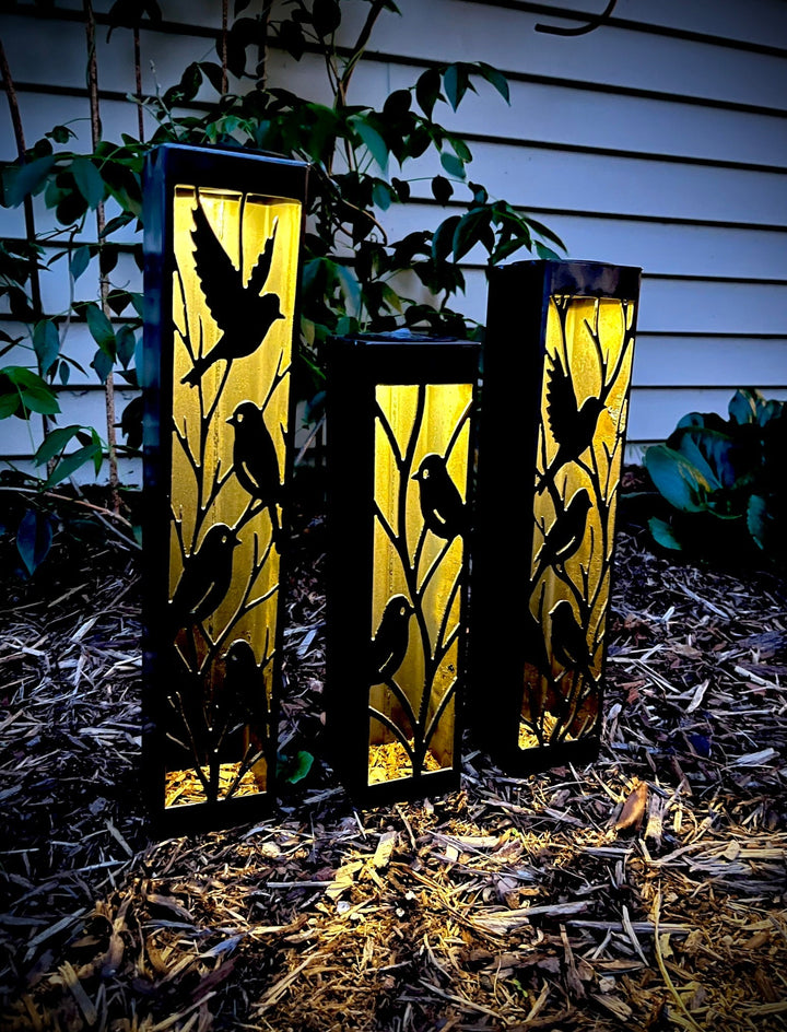 Evening Aviary Luminary Pillar w/ Solar Cap | 12-inch, 14-inch, 16-inch