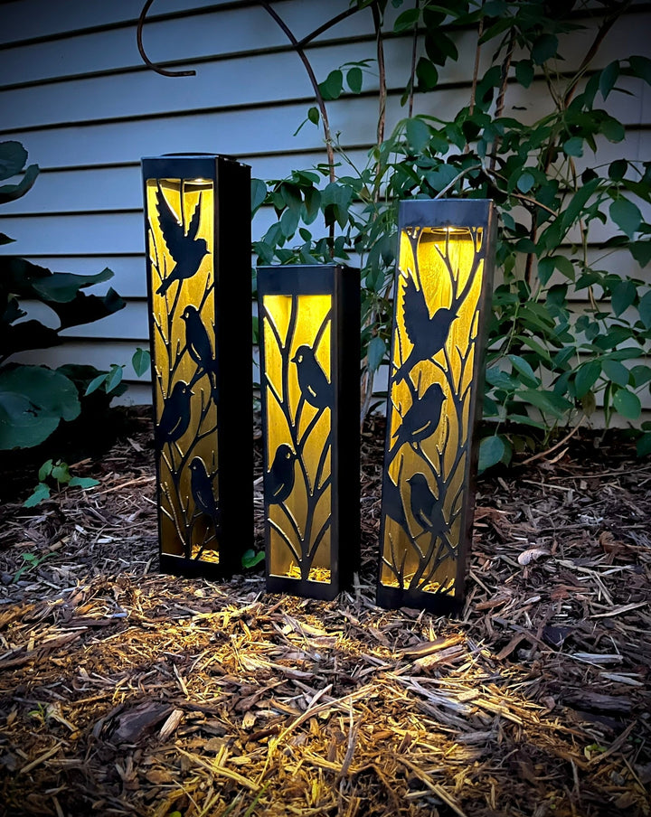 Evening Aviary Luminary Pillar w/ Solar Cap | 12-inch, 14-inch, 16-inch