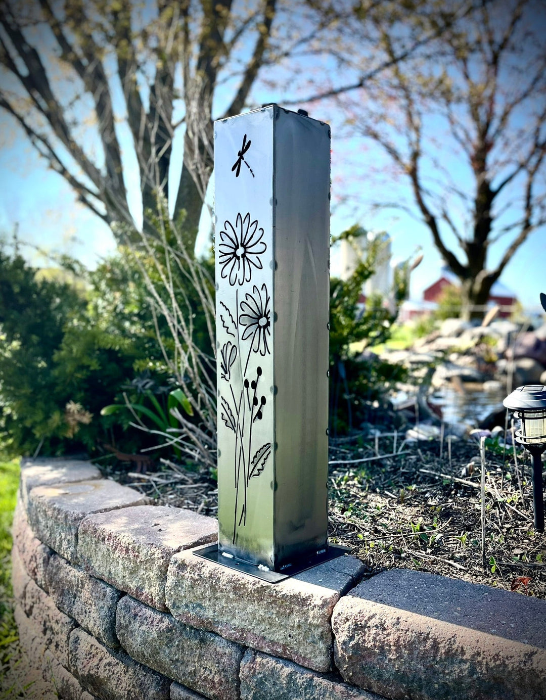 Glowing Daisies Luminary Pillar w/ Solar Cap | 12-inch, 14-inch, 16-inch