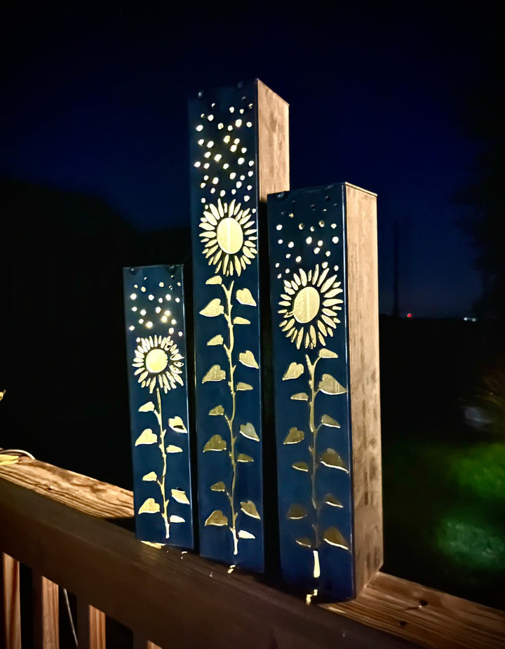 Sunflowers Under the Stars Luminary Pillar w/ Solar Cap | 12-inch, 14-inch, 16-inch