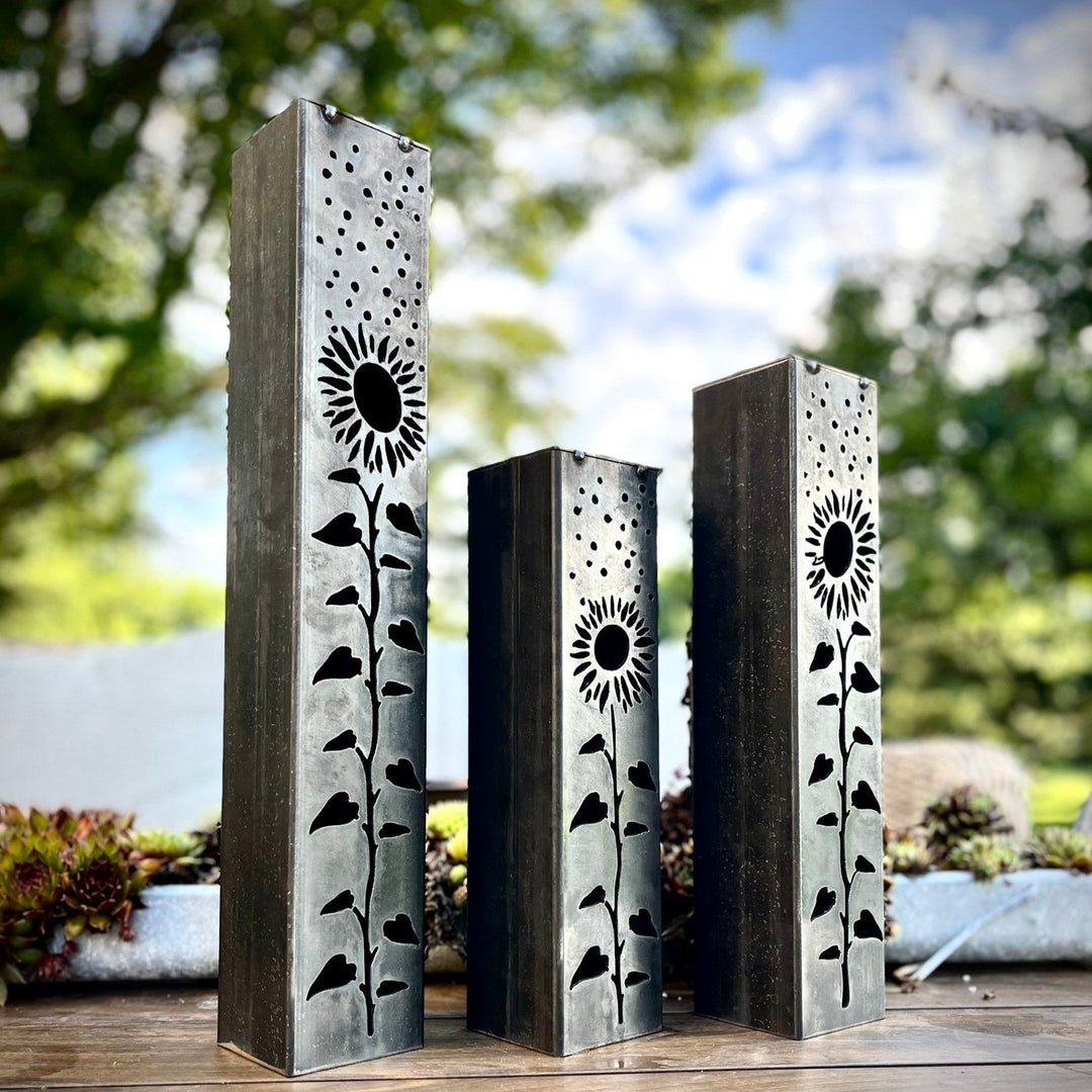 Sunflowers Under the Stars Luminary Pillar w/ Solar Cap | 12-inch, 14-inch, 16-inch